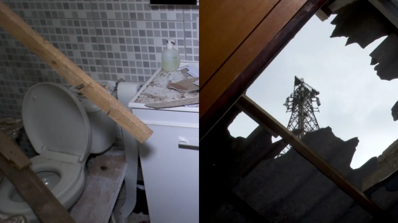 Telephony tower part falls on house in Paraná and destroys bathroom while resident was brushing teeth