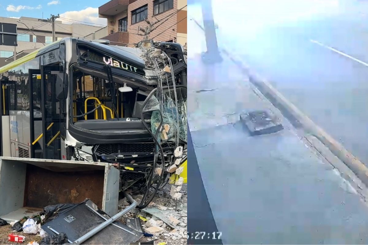 VÍDEO: Motorista passa mal e bate ônibus com passageiros em poste, no Paraná