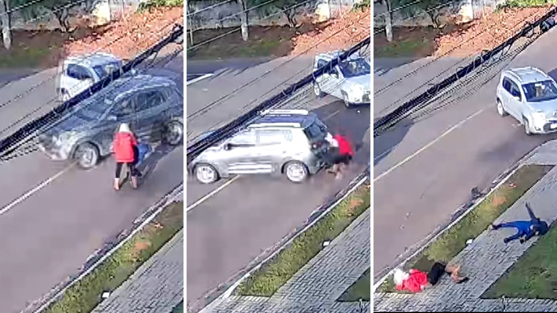 VÍDEO: Carros batem em cruzamento e mulher e criança que atravessavam a rua são atropeladas, em Curitiba